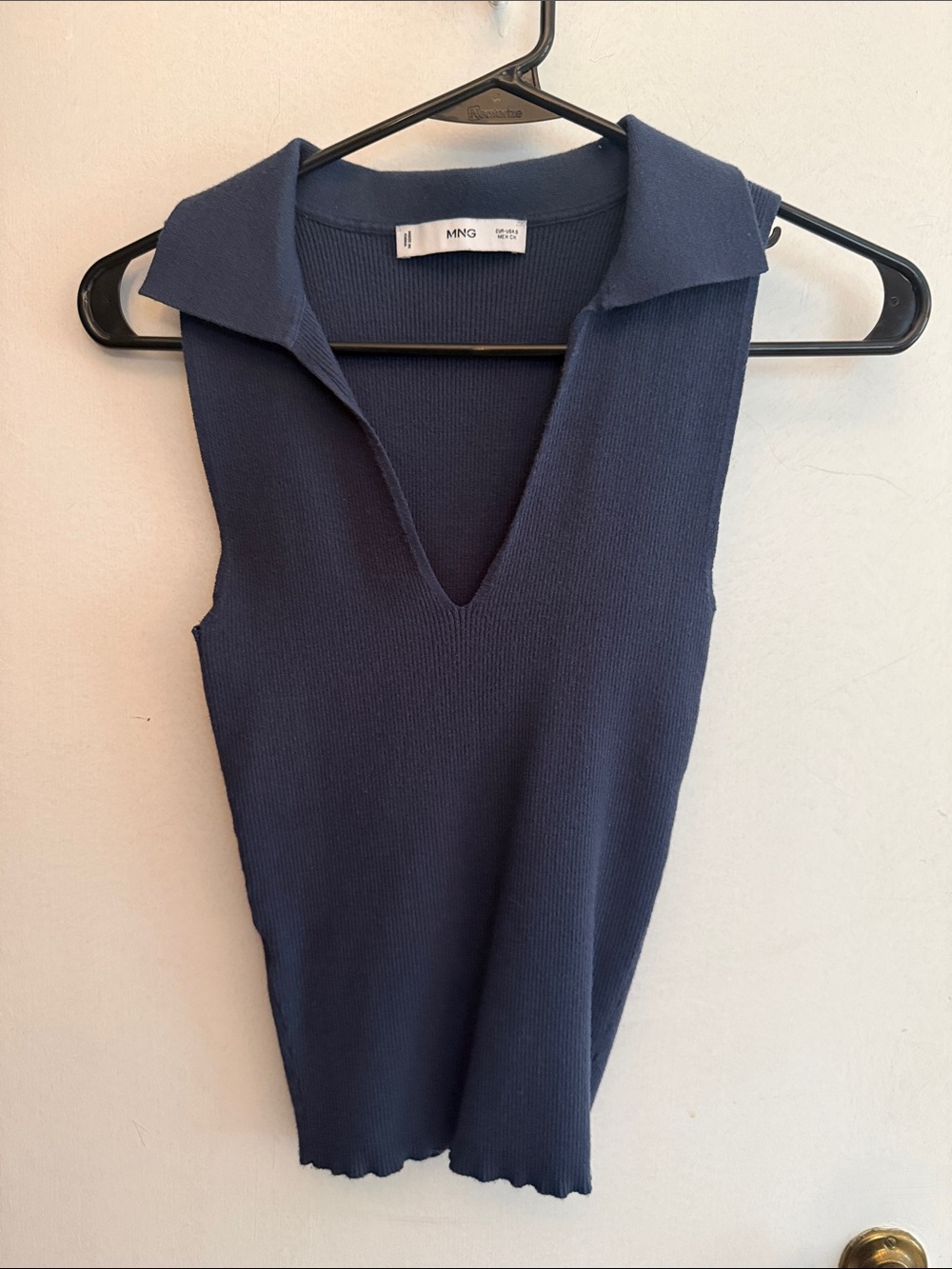 Mango Navy Ribbed Sleeveless V-Neck Polo Camisole